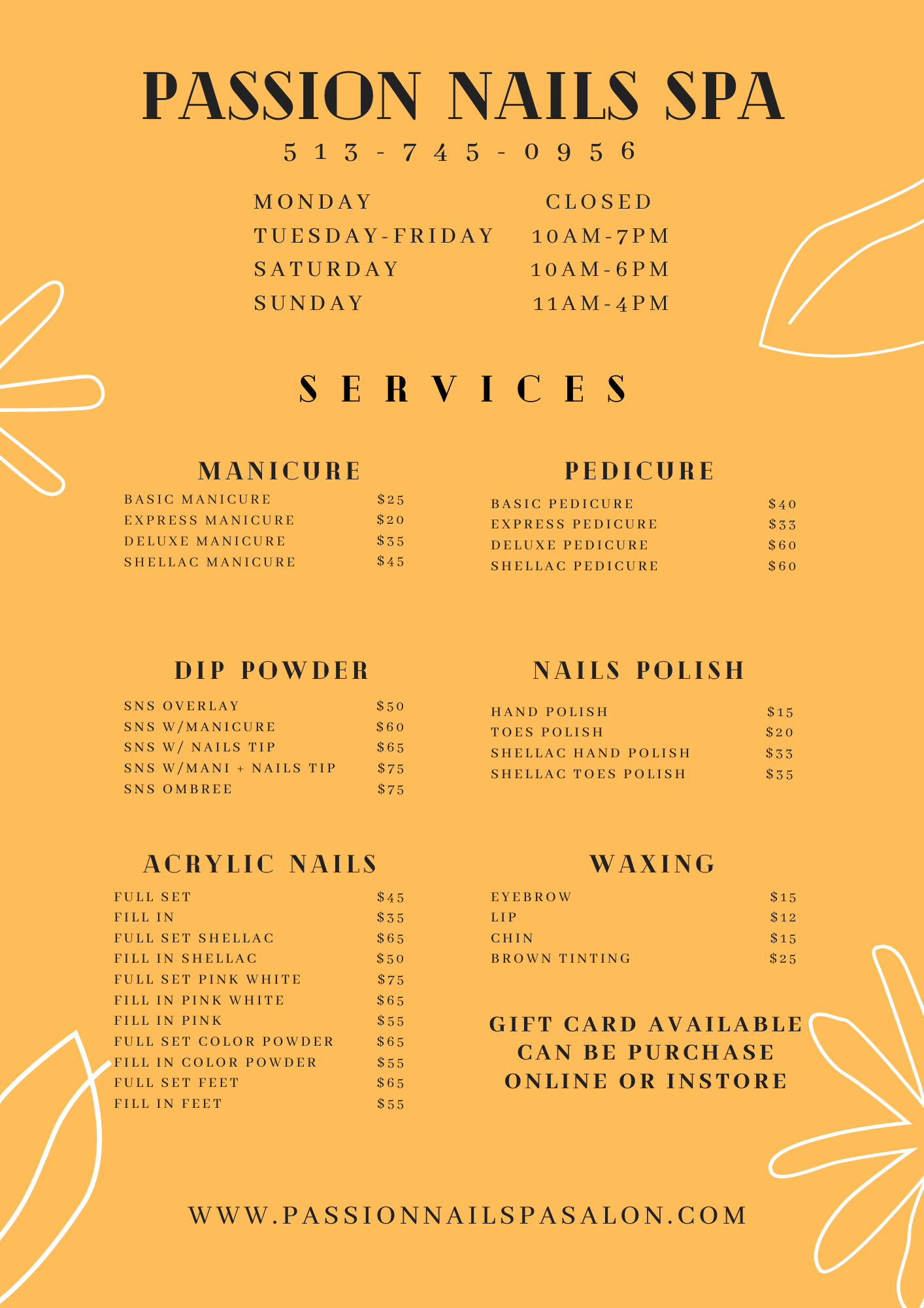 MENU – Passion Nails & Spa